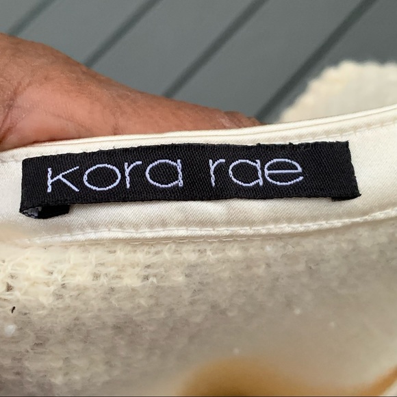 KORA RAE Sweater Satin Trim Hem, Neck and Sleeve Ivory EUC - Picture 8 of 11